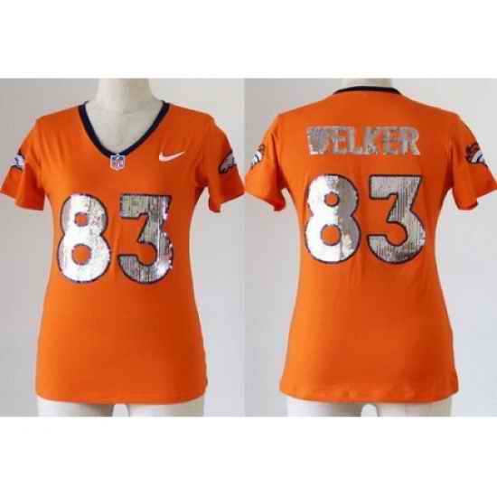 Women Nike Denver Broncos 83 Wes Welker Orange Handwork Sequin lettering Fashion NFL Jerseys